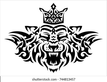 Tribal tattoo tiger and crown the back  chest  forearm  shoulder  calves legs Tattoo sketch  black   white stencil tattoo  Male tattoo  High resolution image white back ground