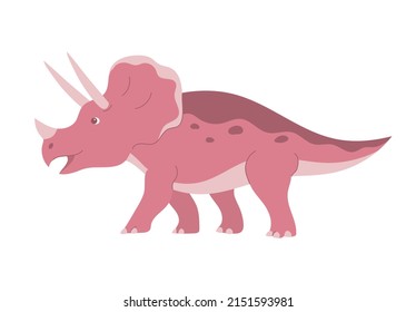 Triceratops with dangerous horns. Herbivore strong dinosaur of the Jurassic period. Prehistoric pangolin. Cartoon isolated illustration. White background