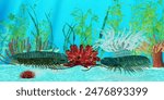 Trilobites on Sea Floor 3d illustration - Trilobite ptychoparia animal lived in the Cambrian seas of Eurasia and North America.