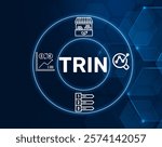 TRIN acronym. TRIN Arms Index concept. A technical analysis indicator that measures market breadth, showing the relationship between advancing and declining stocks, and volume.