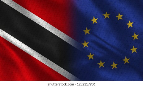 Trinidad and Tobago and European Union - 3D illustration Two Flag Together - Fabric Texture - Shutterstock ID 1252117936