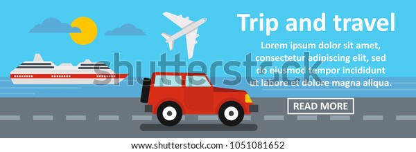 Trip and travel\
banner horizontal concept. Flat illustration of trip and travel\
banner horizontal concept for\
web