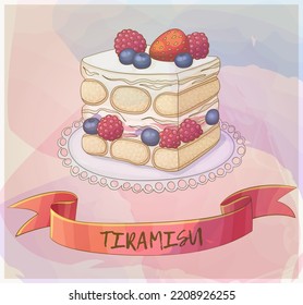 Triple Berry Tiramisu Dessert Icon. Cartoon Illustration