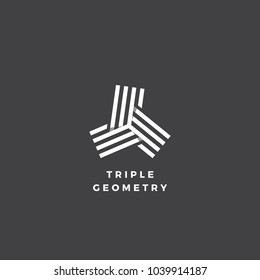 Triple Geometry Abstract Minimal Sign, Symbol or Logo Template. Isolated on Dark Background. 