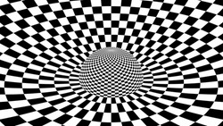 Trippy Checkerboard Black And White Tiles Spherical Optical Illusion 3D Rendering - Abstract Background Texture