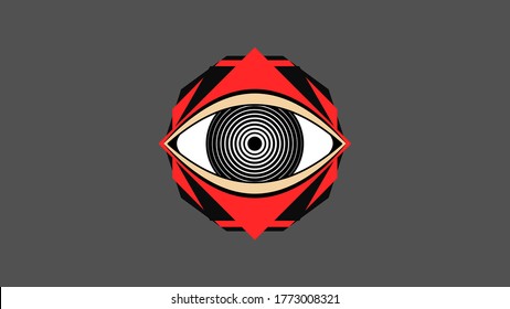 Trippy Eye Illustration With Geometric Backround.