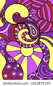 a trippy pattern inspired by the 1960's using complimentary colours, purple and yellow