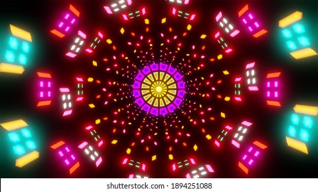 Trippy Tunnel Neon Lights Seamless Loop 3D Good Music Background For Partying Red And Pink Nuances Infinite Patterns