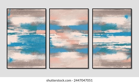Triptych composed of abstract retro textured art patterns, modern minimalist painting, illustration, decorative painting, cover design