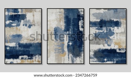 Triptych composed of dark blue abstract vintage textured art patterns