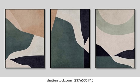 Triptych composed of modern simple geometric color blocks, cover design, abstract art painting