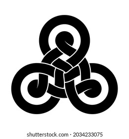 Triquetra knot sign made of two intertwined ribbons. Modern stylization of celtic trinity symbol. Flat illustration isolated on white background.