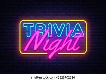 Trivia Night neon sign . Quiz Time Design template neon sign, light banner, neon signboard, nightly bright advertising, light inscription. illustration.