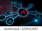 Trojan alert cyber attack and computer warning symbol digital concept. Network, cyber technology sign and computer background abstract icon 3d illustration.