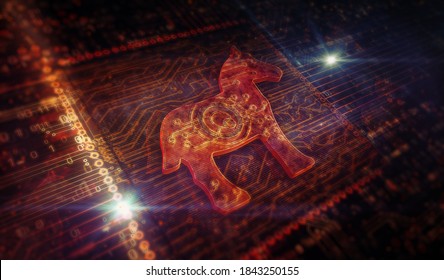 Trojan Attack, Computer Virus, Cyber Security, Malware, Crime And Spying Software Technology Icon. Abstract Symbol Concept 3d Rendering Illustration.