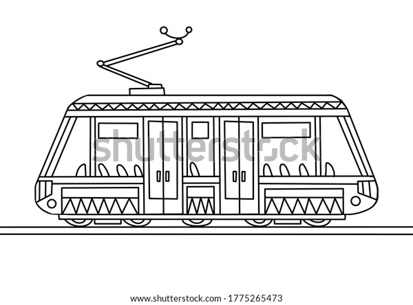 Trolleybus, tram. Coloring book for\
transport children. Road car, truck, movement. Simple lines,\
copyright\
illustrations.