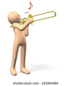 Trombone Player, Isolated, Computer Generated Image,