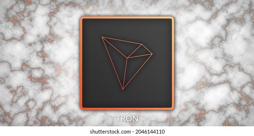 Tron Cryptocurrency Logo On Colorful Marble Texture Background.