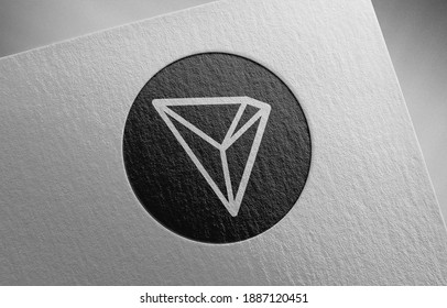 Tron Trx Cryptocurrency Icon On Paper Texture