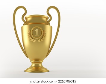 Trophy cup isolated on white background. Golden cup , sport award. Champions cup with number one . 3d rendering