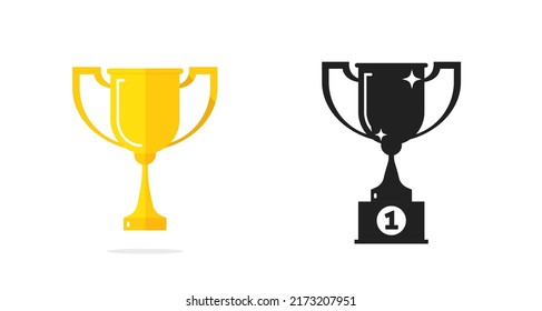 Trophy Gold Cup Silhouette Shape Icon Black And Golden Flat Goblet Isolated On White Background, Cut Out Award Graphic With 1st Place Clipart