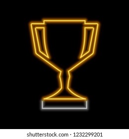 Trophy Neon Sign. Bright Glowing Symbol On A Black Background. Neon Style Icon. 