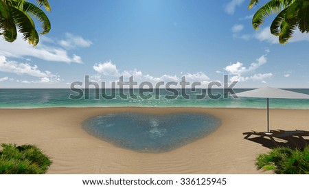 Similar – two straw beach umbrellas on an empty seashore on a clear day