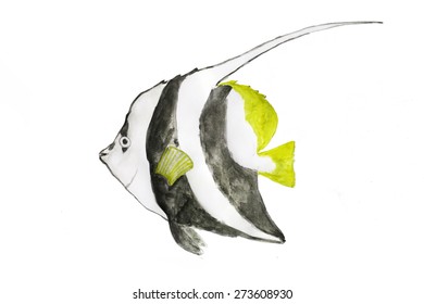 Tropical Angel Fish Watercolor Painting