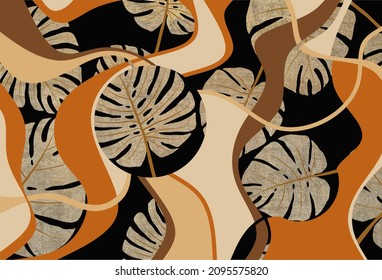 Tropical background with monstera leaves. Floral summer pattern. 