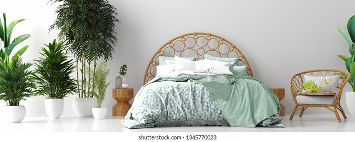 Tropical Bedroom Interior Panorama, 3d Render