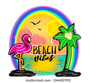 Tropical Flamingo Paradise Airbrushed Beach Vibes