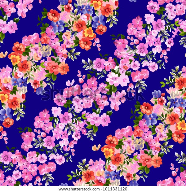 Tropical Floral Pattern Navy Background Stock Illustration 1011331120