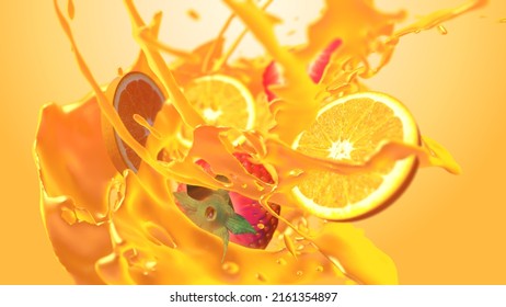 Tropical Fruit Juice Splash Background.3d Illustration.