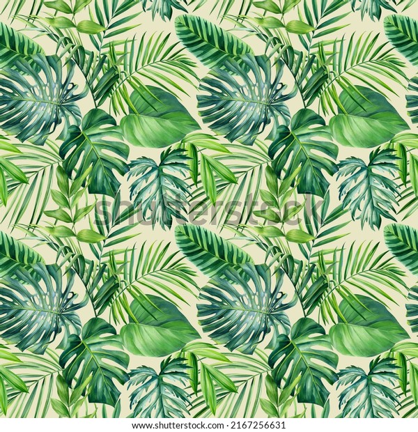 Tropical Green Leaves Watercolor Floral Seamless Stock Illustration 2167256631 Shutterstock 6221