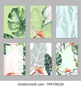 Tropical Hawaii leaves palm tree theme in a watercolor style isolated. Aquarelle items for background, texture, wrapper pattern, frame or border.