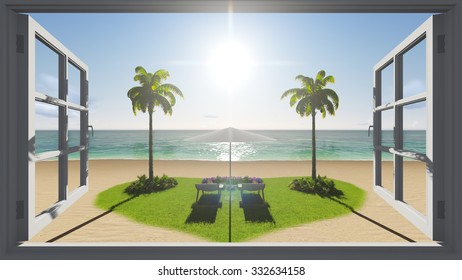 Tropical Island Ocean View Window Stock Illustration 332634158 ...