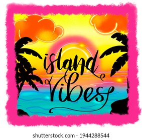 Tropical Island Sunset Airbrushed Background