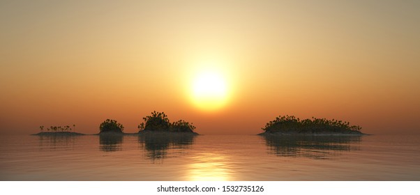 Tropical islands at sunset
Computer generated 3D illustration