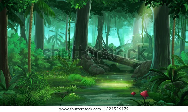 Tropical Jungle Day Anime Background Illustration Stock Illustration 1624526179