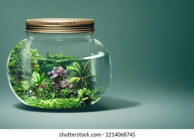 Tropical Jungle In A Glass Jar, Closed Terrarium