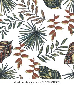 Ilustrasi Stok Hawaiian Floral Seamless Pattern Watercolor Tropical