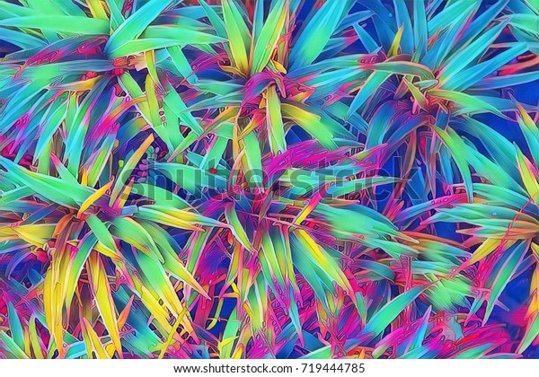 Tropical Leaf Top View Fantastic Neon Stock Illustration 719444785