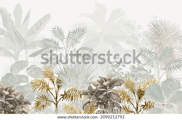 Tropical leaf wallpaper design, watercolor texture, nature background.