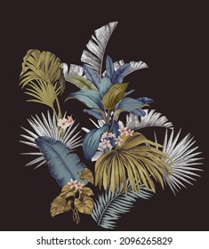 tropical leaves motif vintage  design digital stock illustration for print