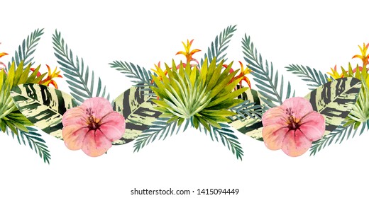 Tropical Leaves Repetition Summer Horizontal Border Stock Illustration ...