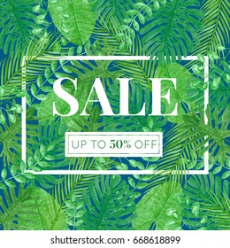 Sale Banner Poster Palm Leaves Jungle Stock Vector (Royalty Free) 535140964