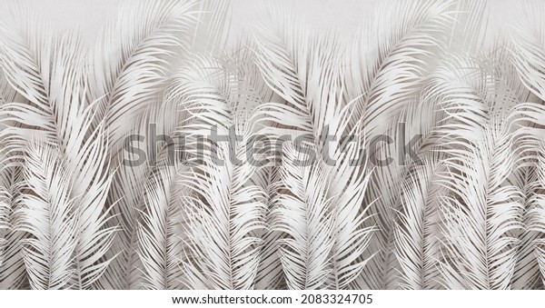 Tropical palm leaves on grunge background contemporary wallpaper design. 