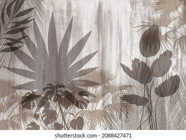 Tropical Palm Leaves. Mural, Wallpaper For Internal Printing. 3D Illustration
