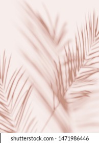 Tropical palm leaves on  light pastel background. Unobtrusive botanical background with shadow on the wall - trend frame, cover, card, postcard, graphic design - 3D, render, illustration. 