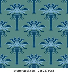 Tropical Palm Tree Pattern in Green Background
Seamless tropical palm tree pattern on green background. Ideal for summer fabric and vacation-themed projects.